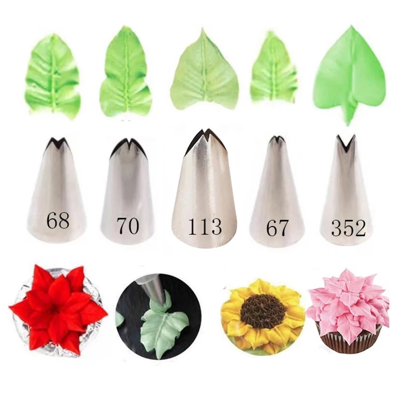

5Pcs Leaves Cake Nozzles Set Stainless Steel Icing Piping Cream Flower Mouth Fondant Pastry Tips Cupcake Decorating Tools