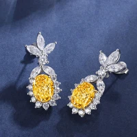 zhanhao wholesale cute 6 0ct2p 11 57 5mm simulated yellow diamond jewelry fashion earrings 9k gold dangle earrings