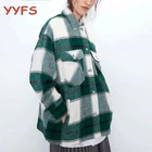 Куртка женская в клетку, винтажное длинное шерстяное пальто с карманами, Повседневная Свободная верхняя одежда, шикарный клетчатый Топ, Осень-зима