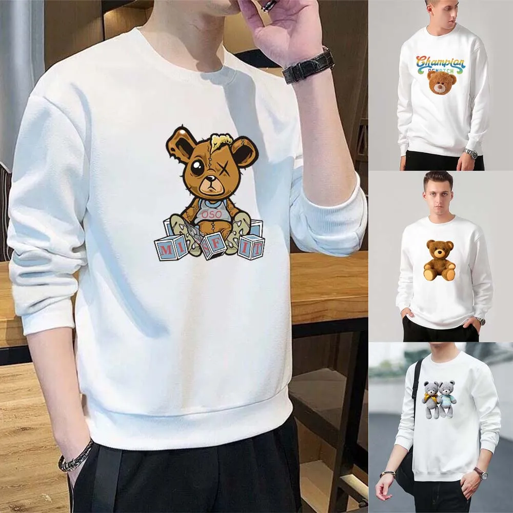 

Men's Hoodie Long Sleeve O-Neck Cute Bear Print Series Breathable Harajuku Sweatshirt Boys Casual Sports Loose Trend Pullover