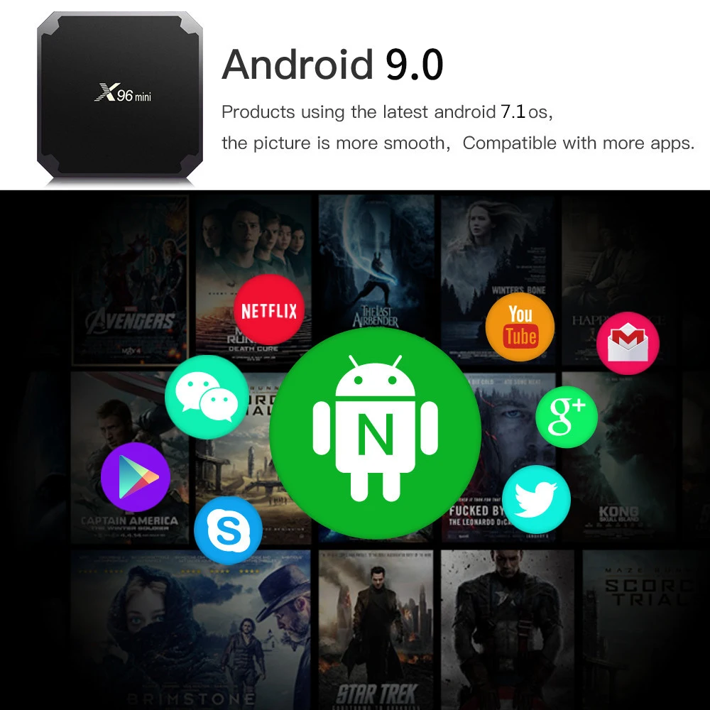 ТВ приставка X96 mini Smat на Android 9 0 с четырехъядерным процессором Amlogic S905W 2 ГБ 16 4G Wi Fi