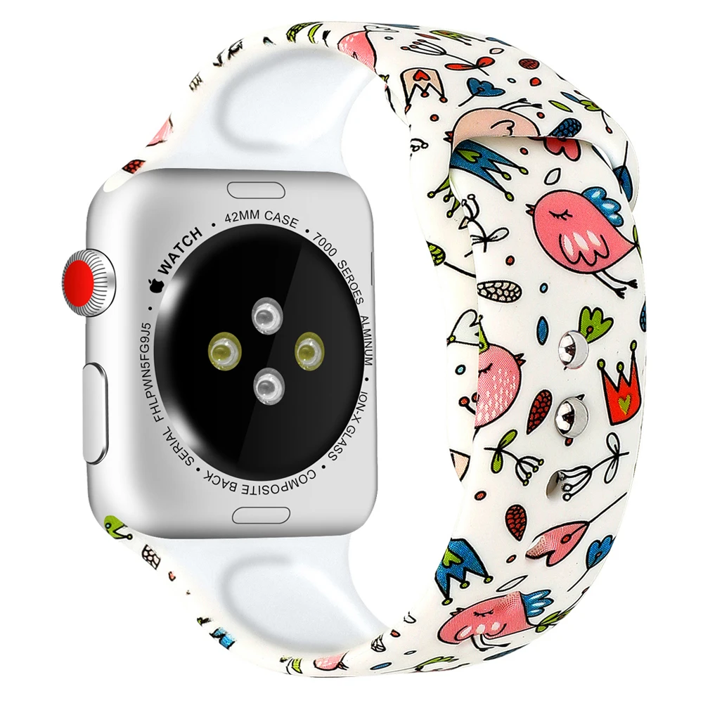 Для Apple Watch band 5 4 3 2 Женский силиконовый ремешок 42 мм 38 мм Cartoo мягкий ремешок сменный ремешок на запястье 44 мм 40 мм для iWatch 4