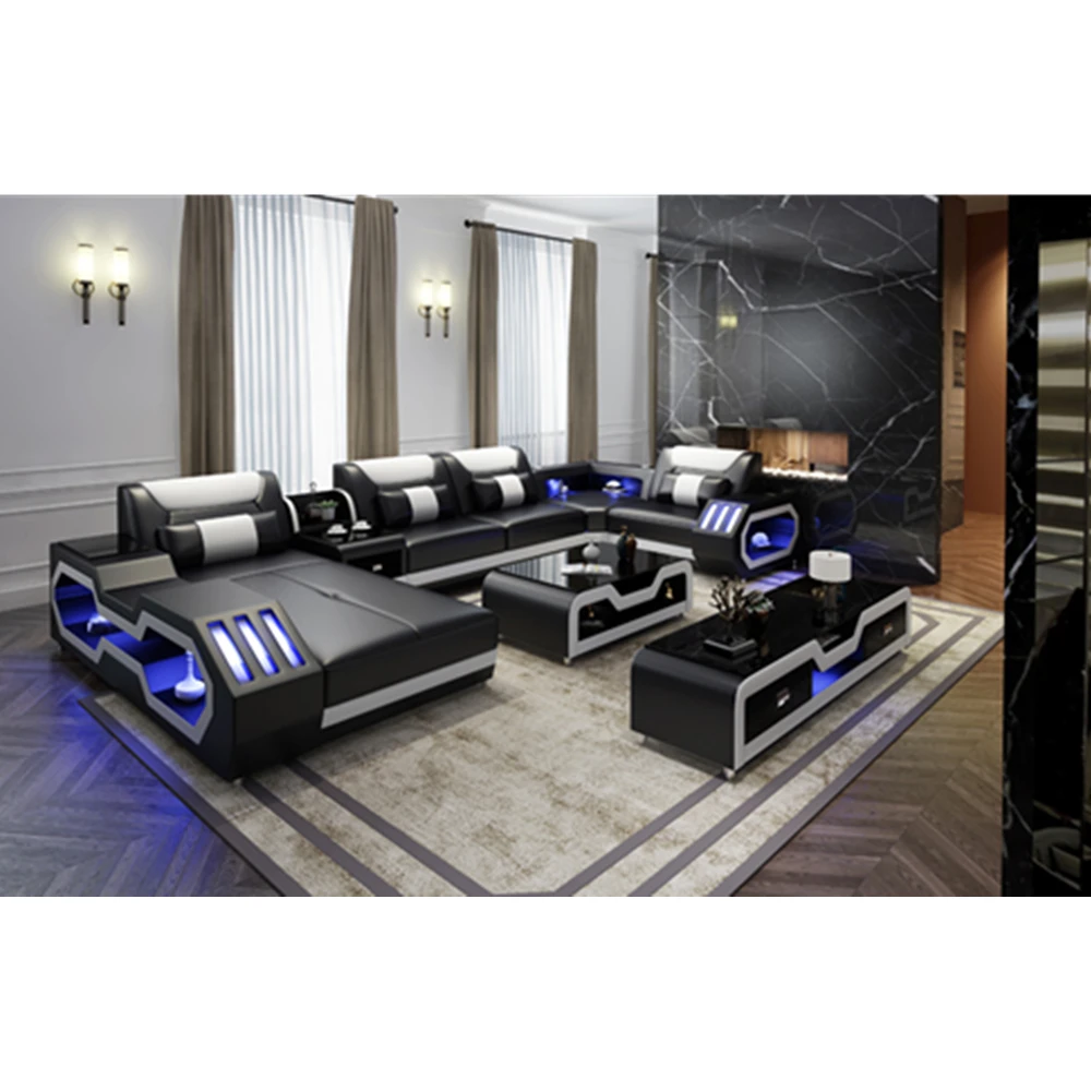 Кожаный диван для гостиной светодиодный светильник музыкальный проигрыватель