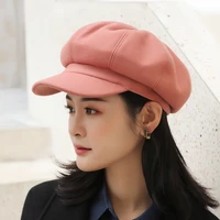 korean style autumn and winter tweed newsboy hat fashion womens solid beret hat british high quality wool soft octagonal hat