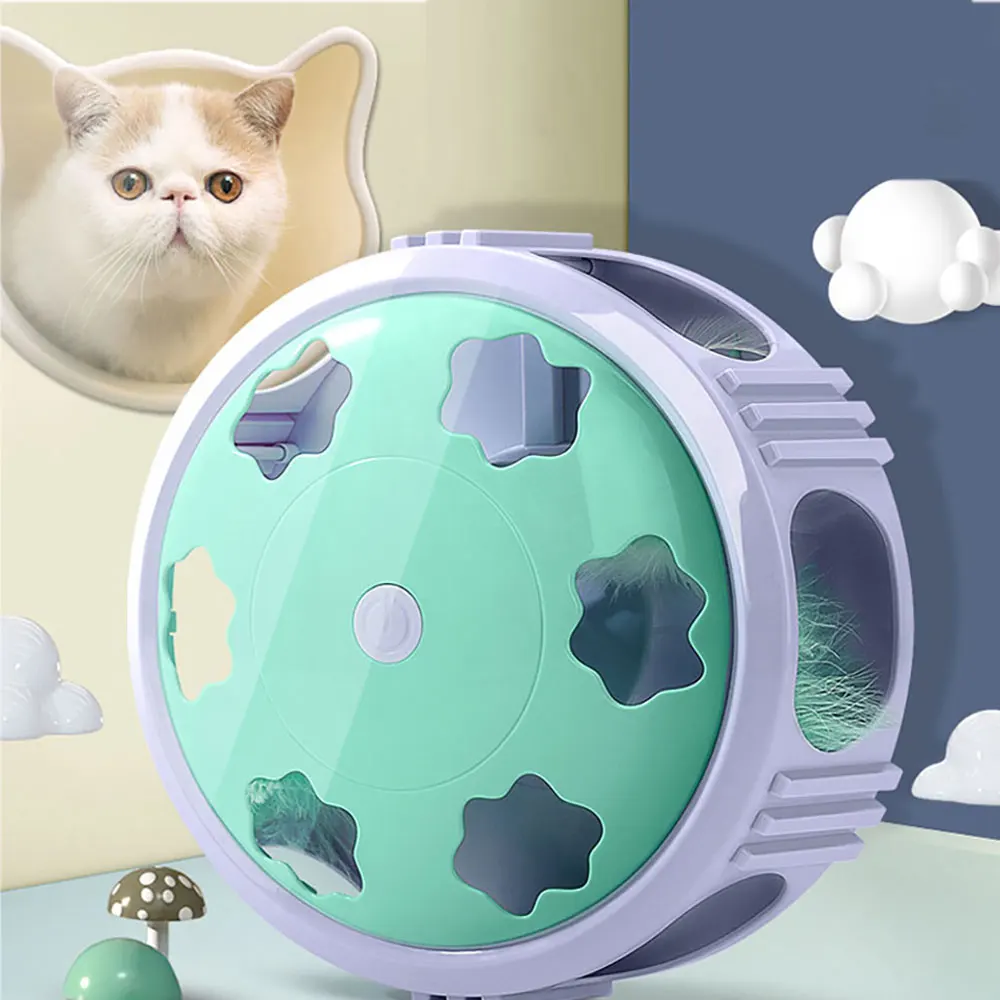

Автоматическая Умная игрушка для кошек со светодиодной подсветкой, электрическая кошка, Интерактивная вращающаяся игрушка с перьями, игру...