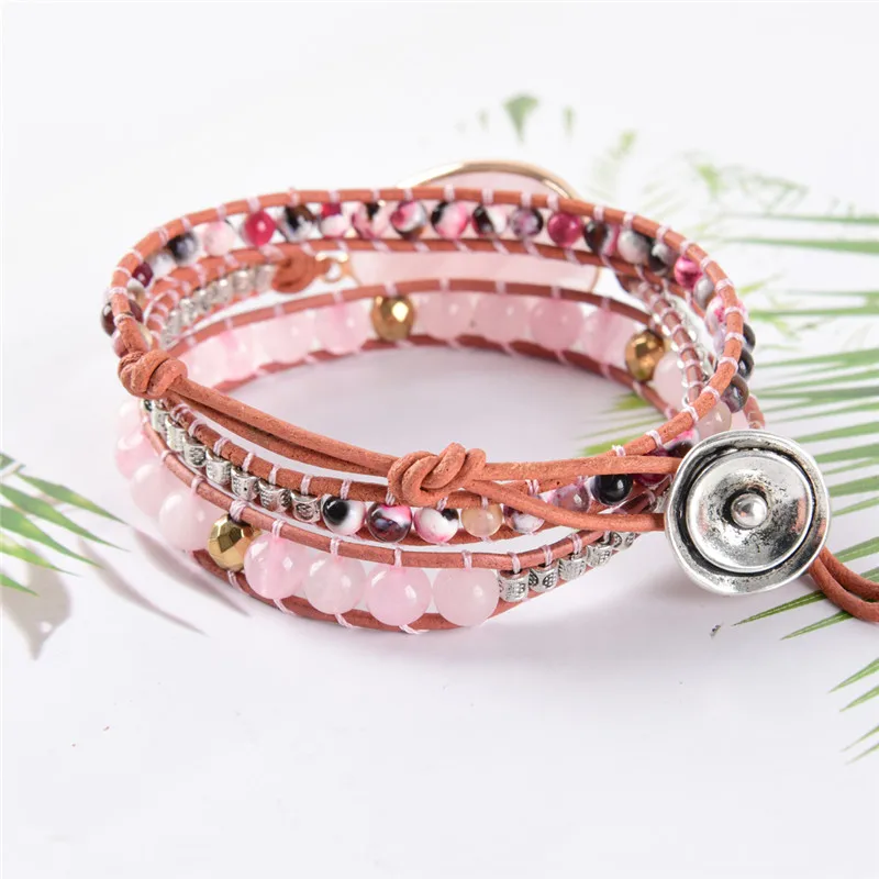 Роскошный кожаный браслет натуральные камни бусы плетение эффектный Boho Femme Homme