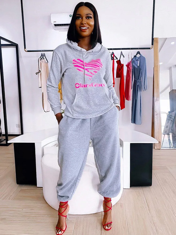 

Chocomist Two-pieces Casual Printed Hooded Women Pants Set