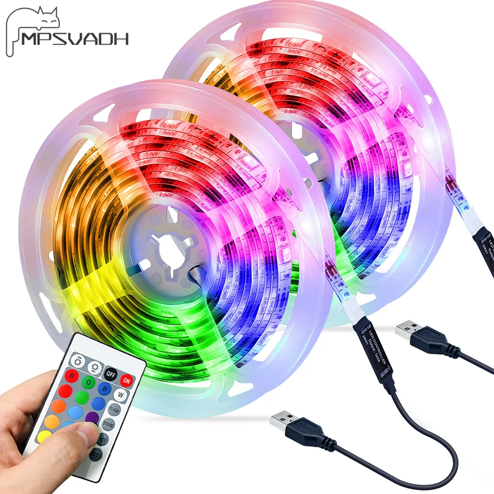 

LED Strip Lights Bluetooth RGB 2835 USB 3.2-16.4 Feet Infrared Controller 5V Fita Holiday Party TV Computer BackLight Decoration