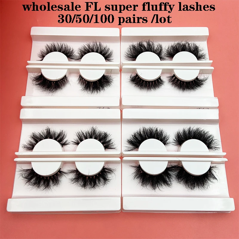 Wholesale FL 3D Super Fluffy Mink False Eyelashes 30/50/100 Pairs/lot Dramatic Messy Mink Lashes white tray Custom Labels Makeup