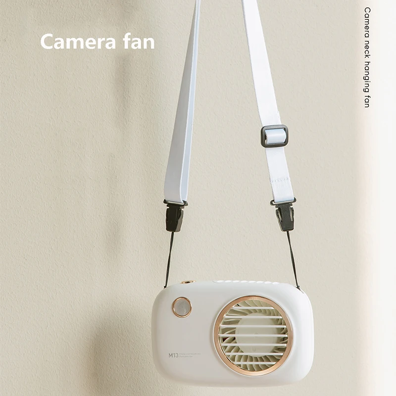 

Portable Camera Fan USB Desktop Fan Silent Strong Wind 1800mAh Bettry Powered Personal Air Cooler Neck Hanging Fan with Light