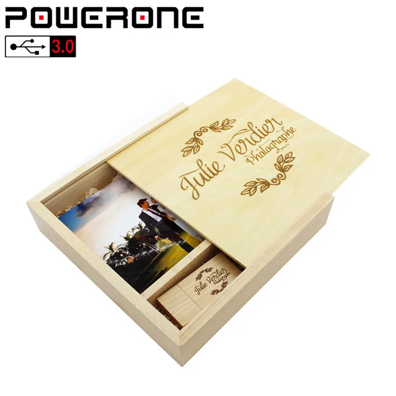 powerone usb 3 0 walnut wooden photo album usbbox usb flash drive pendrive 4gb 16gb 32gb 64gb wedding gifts free custom logo free global shipping