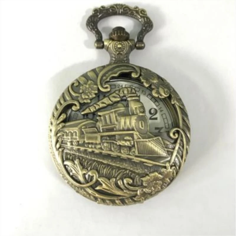 

New style magnifying glass blue mechanical pocket watch retro flip open hollow necklace watch men's and women's watches wholesal