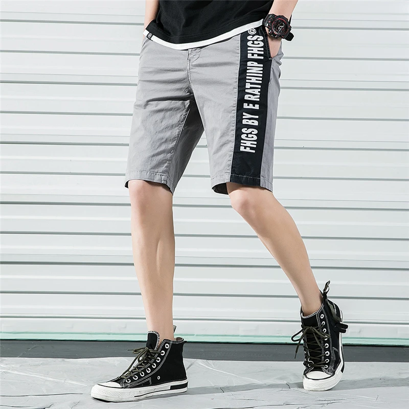 

Cotton New Pocket Side Mens Straight Tube Creative Street Fashion Slim Fit Letters Casual Shorts Comfortable Elasticity