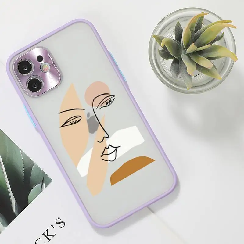 

Art Retro Abstract Geometry Phone Case For iPhone 12 11 Mini Pro XR XS Max 7 8 Plus X Matte transparent Purple Back Cover