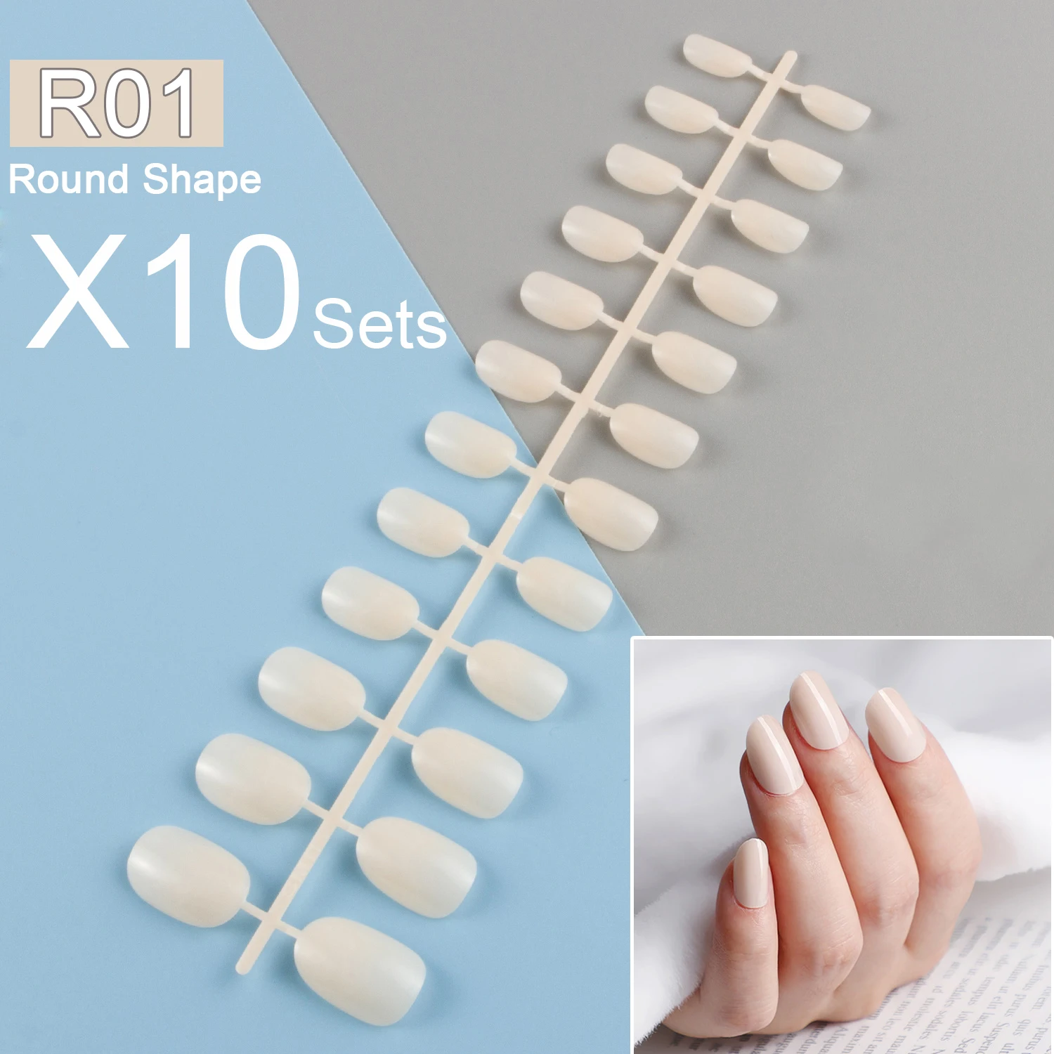 

Fresh Color 24 Pieces/Set, 10 Sets Same Color or Mixed Color Short Round False Nail Tips Press on Full Cover Fake Nail Tips