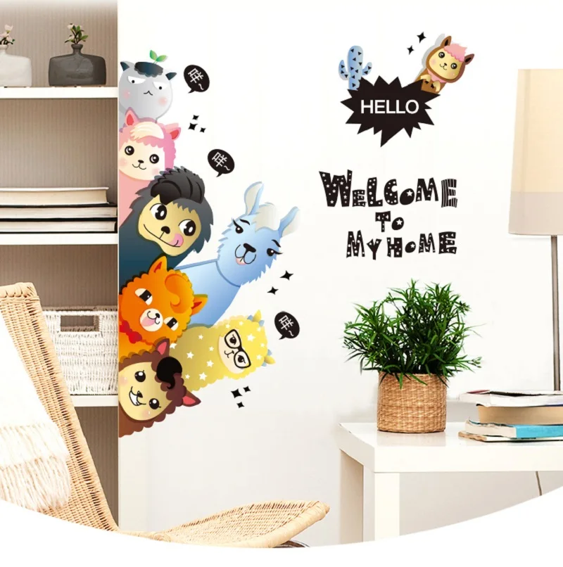 Милые животные водонепроницаемые самоклеющиеся настенные двери Стикеры порте
