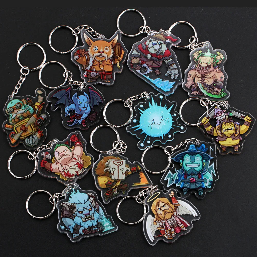 

Styles Dota Double Side Acrylic Key Chains for Men Women Dota2 Pudge AXE Kael Roshan Jugg Figures Key Ring Charms Holder Props