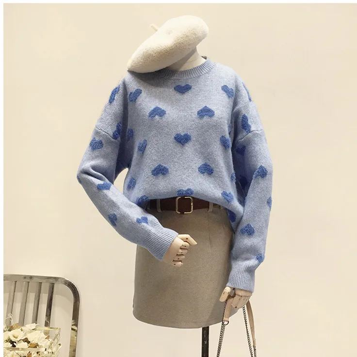 Женский вязаный свитер с длинным рукавом и круглым вырезом повседневный