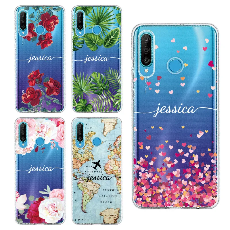 

Custom Personalized your Initial Name Hearts Flower Phone Cover For Huawei Honor Mate 10 20 Nova P20 P30 P40 P Smart Soft Case