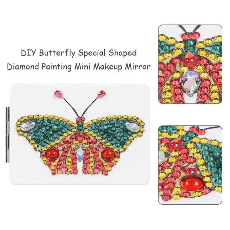 

Special Shaped Rectangle Mirror DIY Handmade Diamond Butterfly Painting Ultra-thin Mini Makeup Sliver Folding Mirrors