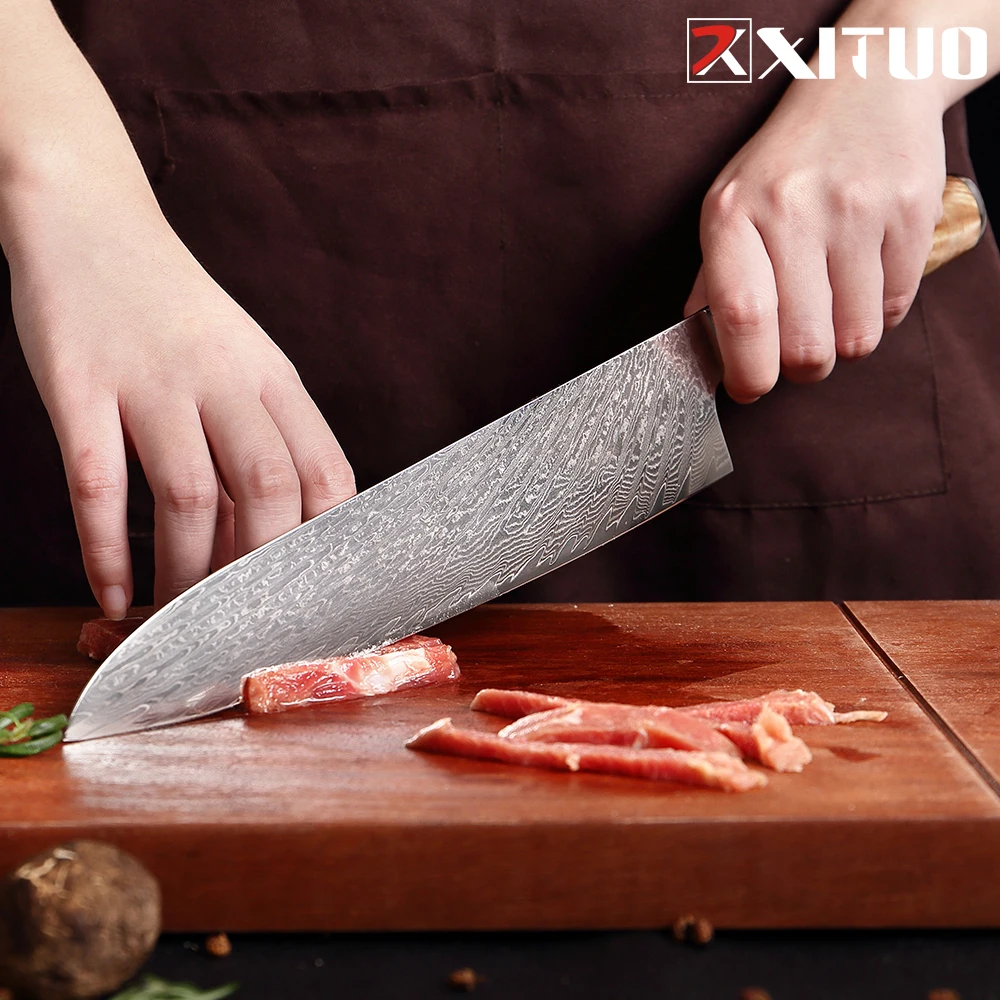 XITUO Ультра Острый Дамасская сталь VG10 нож шеф повара для овощей кухонный синий