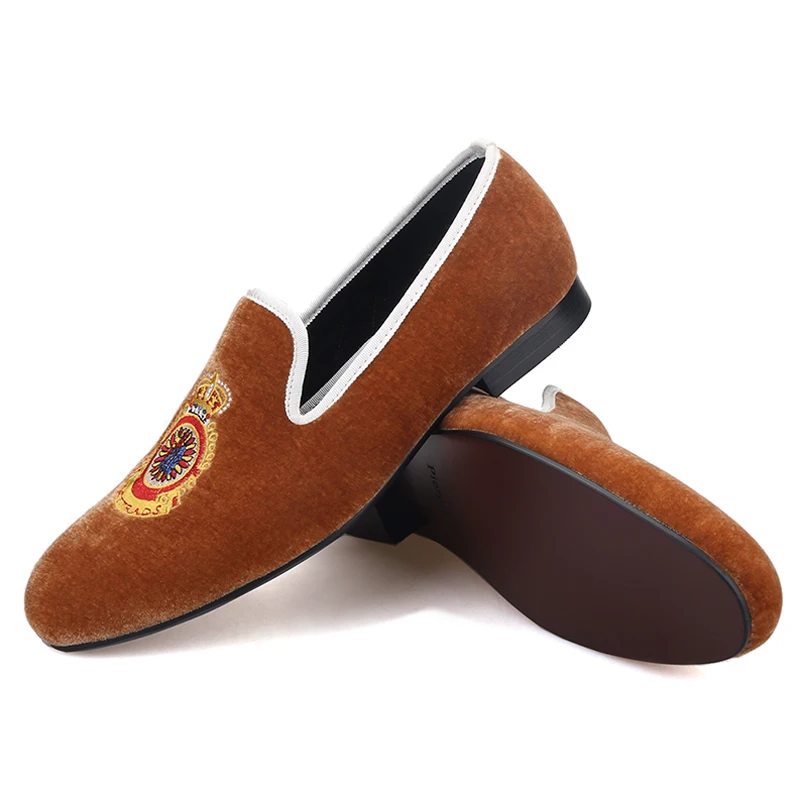 Мужские вельветовые туфли Piergitar коричневые Лоферы ручной работы с вышивкой