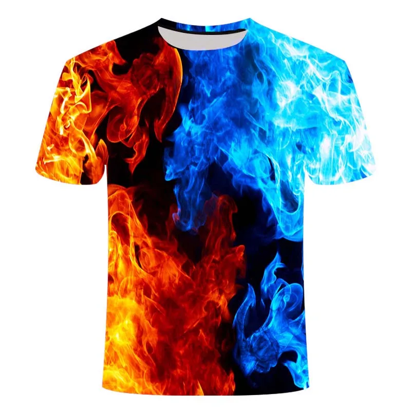 

2021 summer new style men's fashion casual 3D printing flame clothing teenagers and children T-shirt large size wholesale