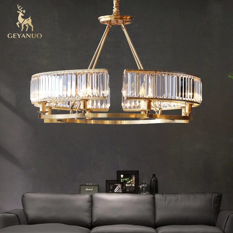 

Скандинавская медная роскошная хрустальная лампа для гостиной, постмодернизированная Минималистичная лампа для спальни, столовой, америк...