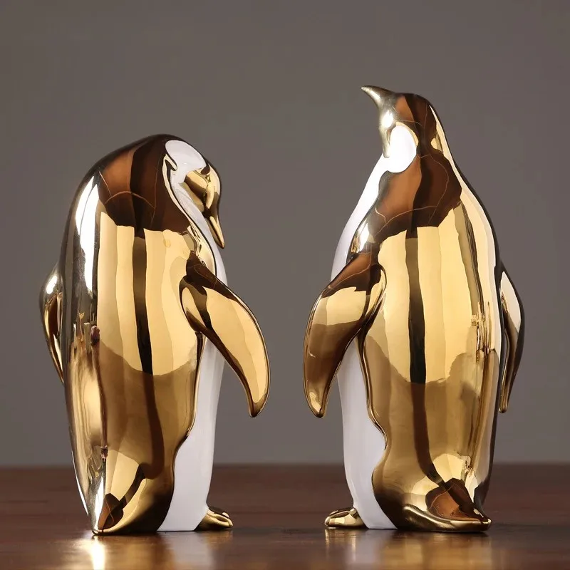 Скандинавская Золотая керамическая статуэтка пингвина креативное украшение для