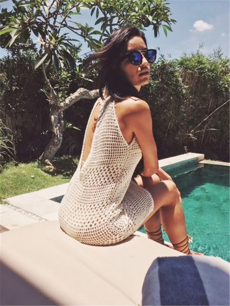 Сексуальный женский купальный костюм с открытой спиной накидка вязаное крючком