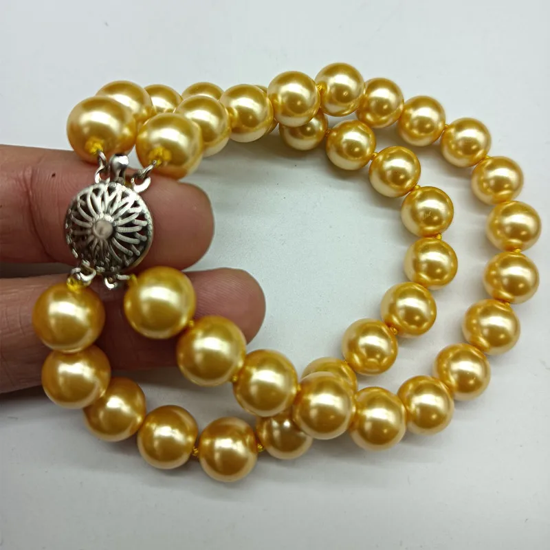 Изысканный 2 ряда разноцветный 10 мм жемчужный Круглый бисер модный браслет 7 5