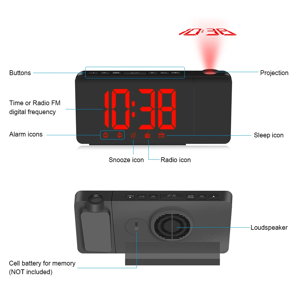 Будильник с FM радио вращающийся проектор функция повтора Настольный цифровой