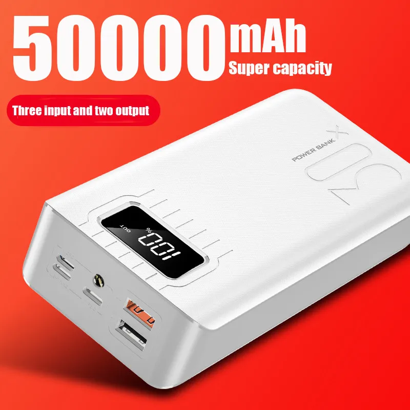 Внешний аккумулятор высокой емкости 50000 мАч 3 USB светодиодных аккумулятора