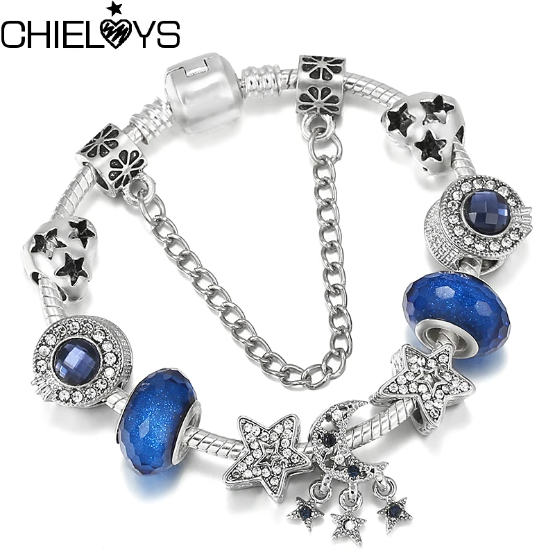 

Высококачественный блестящий браслет Подвеска звезда с посеребренным покрытием с синей короной браслеты для женщин ювелирные изделия под...