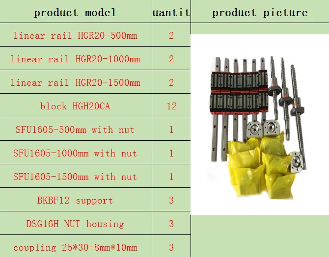 500-1000-1500mm 3 оси 4aixs ЧПУ направляющая 20 мм линейные рельсы линейная направляющая HGR20 HGH20 16 мм шариковый винт SFU1605/1610 Набор для ЧПУ - Цвет: 500-1000-1500mm