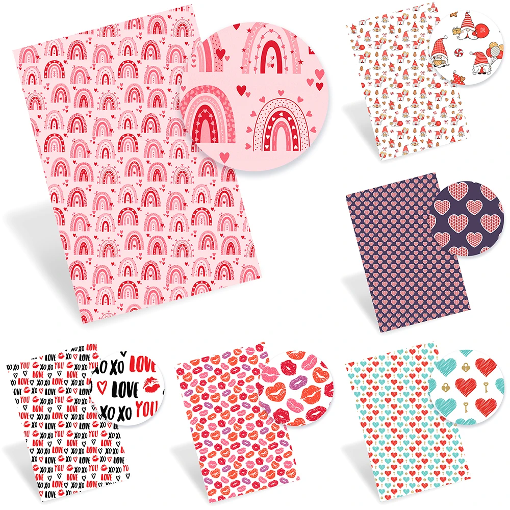 

Synthetic Leather Valentine's Day Love Printed Faux Leather Sheets for Sewing DIY Craft Supplies Bow DIY Craft Materials 22*30cm