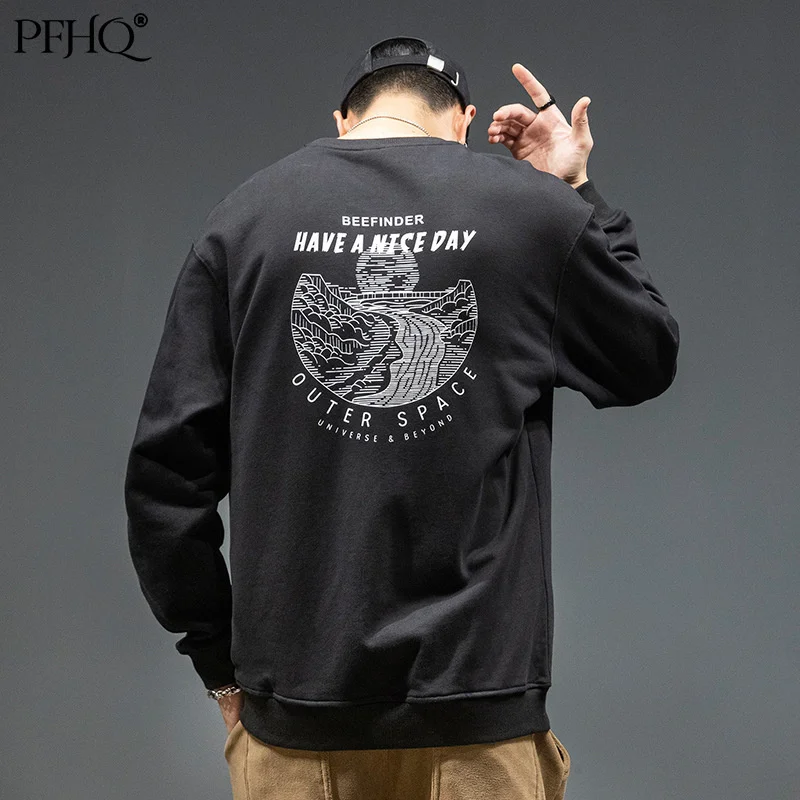 

PFHQ 2021 New Men's Fashion Loose Round Neck Printing Japanese Trend Pure Cotton Pullover Sweater Autumn And Winter 21E4204