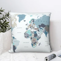 world map square pillowcase cushion cover cute zip home decorative polyester pillow case for sofa seater nordic 4545cm