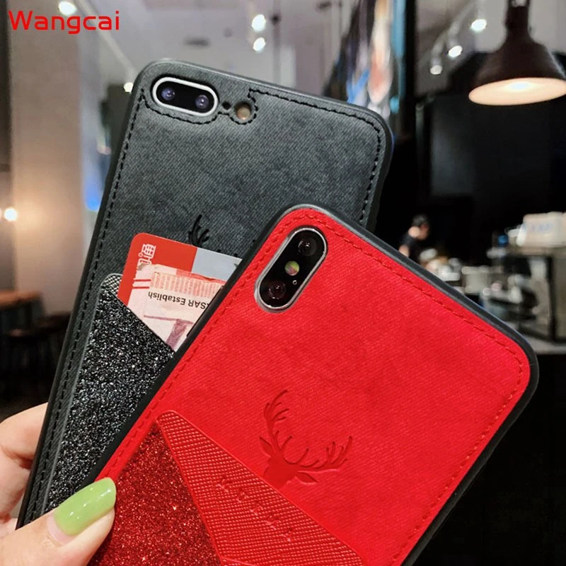 Чехол для iPhone 11 Pro Max X XR XS 8 7 6 6s Plus SE 2020 кошелек с кармашком карт тканевый оленем