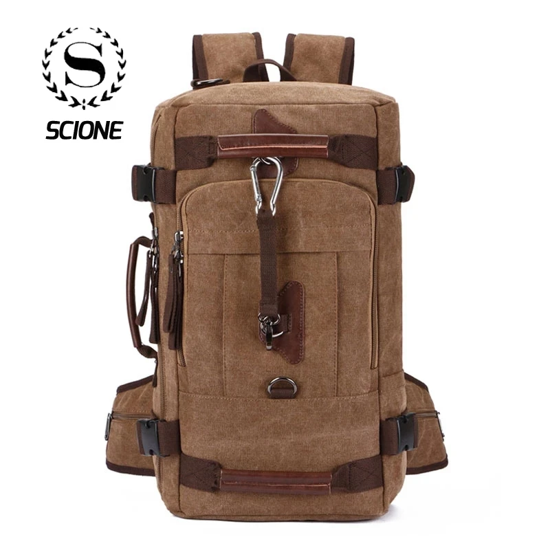 Scione High Quality Canvas Casual Travel Backpacks Large Practical Solid Duffle Luggage Bags Suitcase Bagpack For Outdoor Hiking