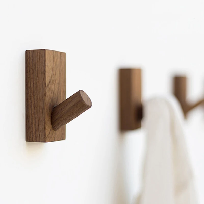 

Natural Wooden Coat Hook Back Door Hanger 3M Self Adhesive Bag Hats Belt Storage Organizer Walnut Hanging Rack