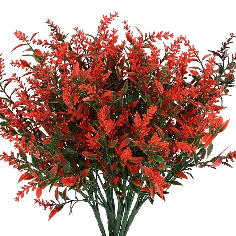 

6 Pieces of Artificial Lavender Plants, Realistic and Fake Shrubs, Green Bushes, Garden Decoration (Orange Red)