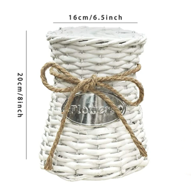 

Hand-Woven Flower Vase,Basket with Rope Design,Wooden Gr Floor Vase,Antique Wicker Vase, Rattan Vase(White,1 PCS)