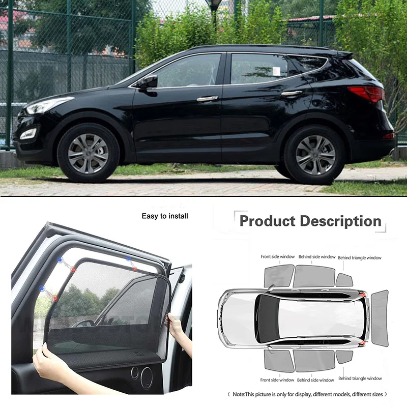 For Hyundai ix45 2015 Car Full Side Windows Magnetic Sun Shade UV Protection Ray Blocking Mesh Visor Car Decoration Accessories