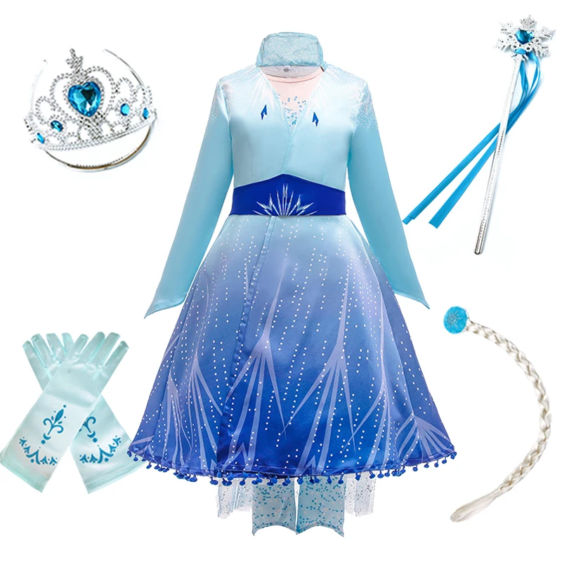 Girls Elsa Dress Up Kids Cosplay Snow Queen 2 Elza White Wig Children Carnival Birthday Party Costume Clothes Accessory | Детская одежда