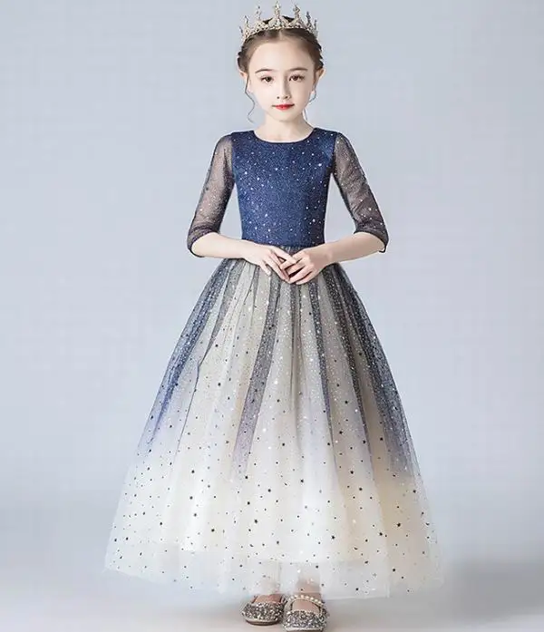 

Starry Sky Flower Girl Dress Ball Gown Sequins Star Performance Evening Dress Kids Clothes 4-13Y E9888