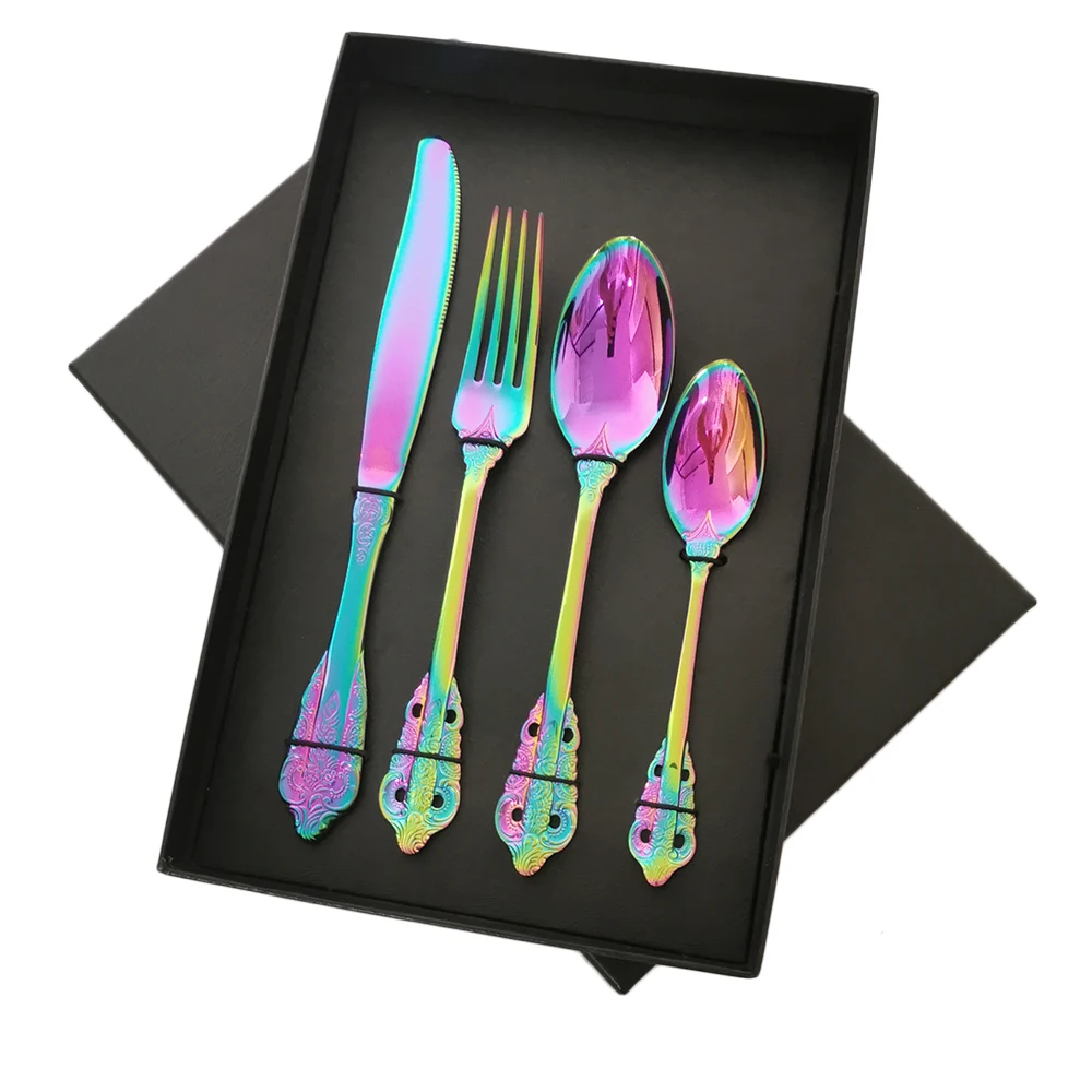 Красочные 18/10 столовые приборы из нержавеющей стали домашние вечерние