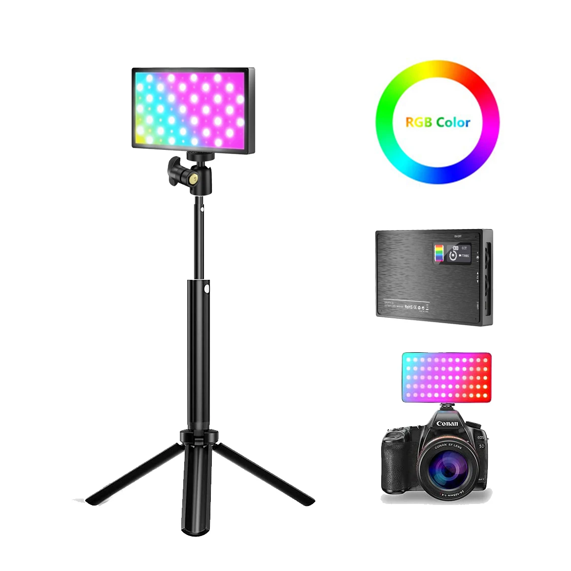 

RGB Camera Video Light Photography Fill Panel Lighting Studio Lamp For YouTube Vlog Shoot Live Streaming With Tripod Stand