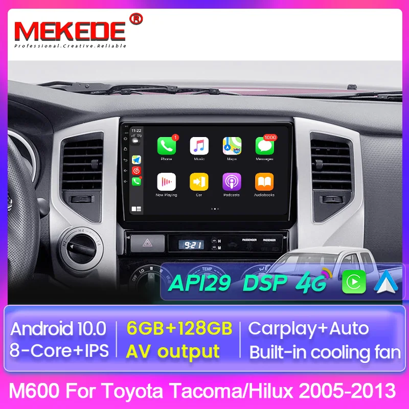 Автомобильный мультимедийный плеер 6G + 128G 9 дюймов радио для Toyota Tacoma Hilux 2005 2013 Android