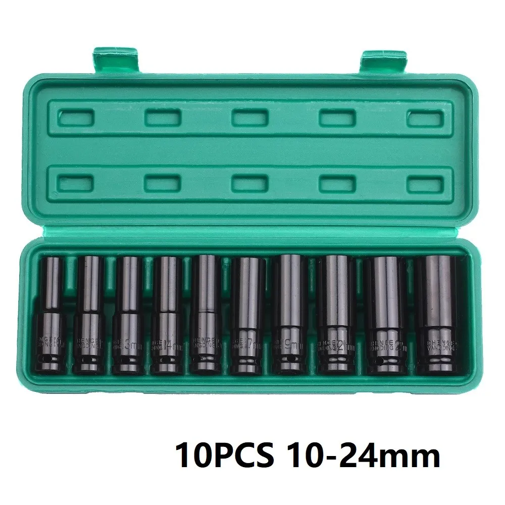 

10pcs Impact Socket + Plastic Box 1/2" Inch Deep Impact Socket Tool Set 10-24mm Metric Garage Workshop